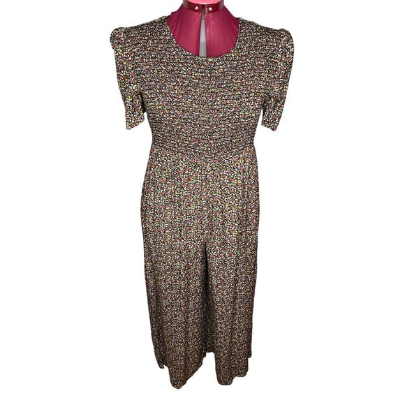 jumpsuit 1990s floral smocked top cottagecore pink yellow purple - Picture 1 of 10